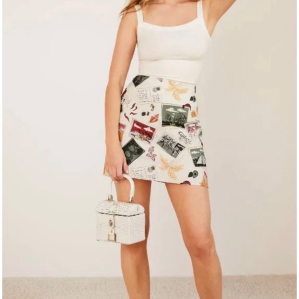 Reformation Badlands Linen Skirt in Vacaciones Print Size 10